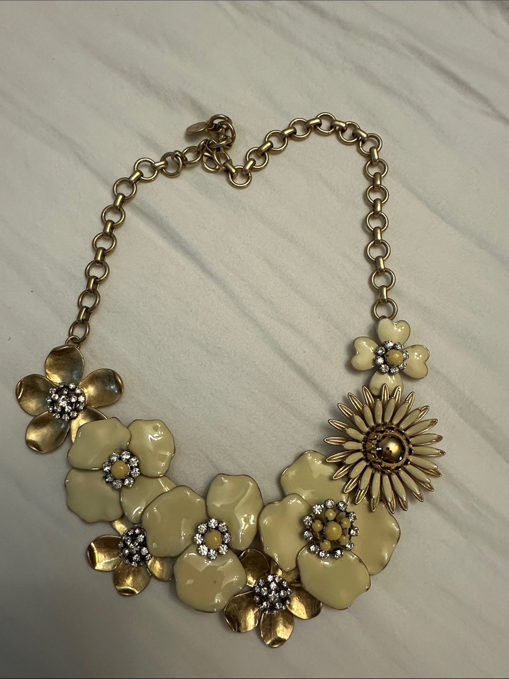Stella & Dot Cream Floral Statement Necklace with Gold Accents
